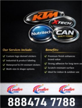 Creative Zone | Premium Doom Stickers Printing 3D Finish | Call Now | 425